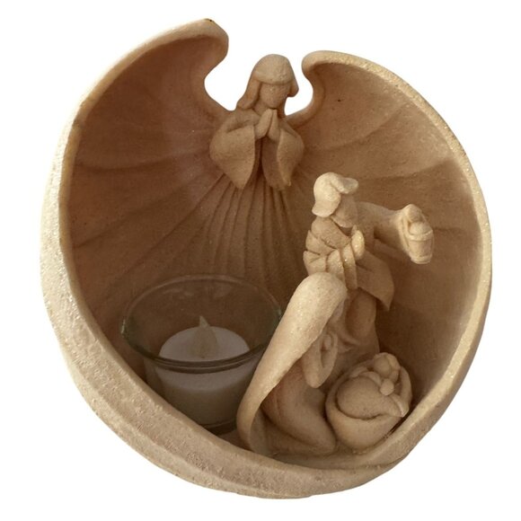 Nativity Angel Candle Holder Figurine Sandstone Finish - Picture 1 of 5